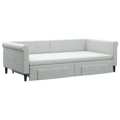 Sofa rozsuwana z szufladami, jasnoszara, 100x200 cm, aksamit