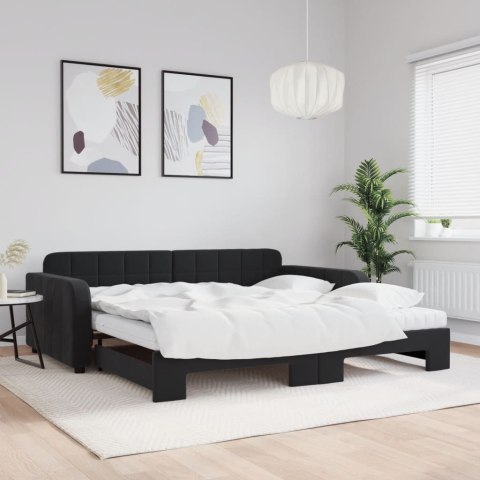 Sofa rozsuwana z materacami, czarna, 100x200 cm, aksamit