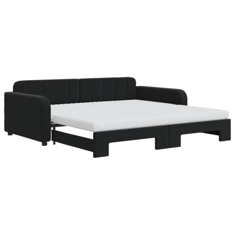 Sofa rozsuwana z materacami, czarna, 100x200 cm, aksamit