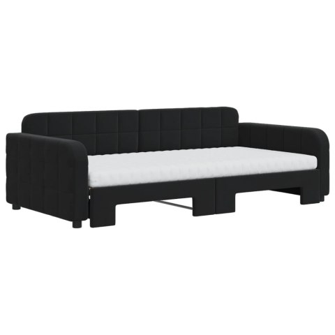 Sofa rozsuwana z materacami, czarna, 100x200 cm, aksamit