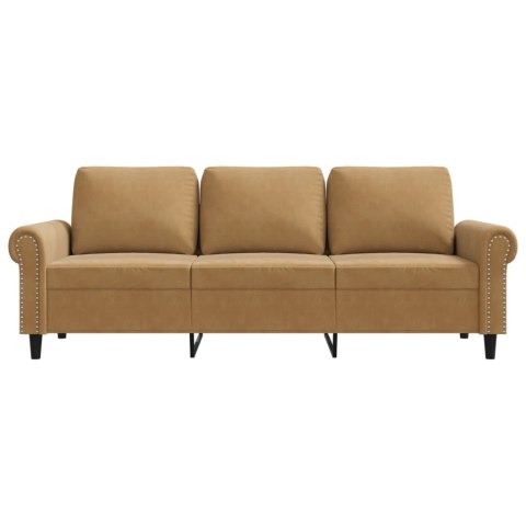 Sofa 3-osobowa, brązowa, 180 cm, tapicerowana aksamitem