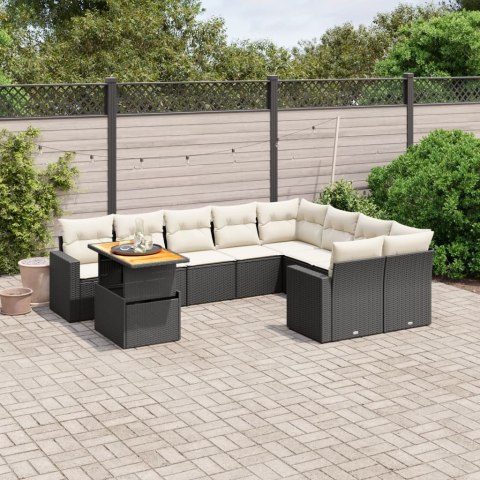 10-cz. zestaw wypoczynkowy do ogrodu, poduszki czarny rattan PE