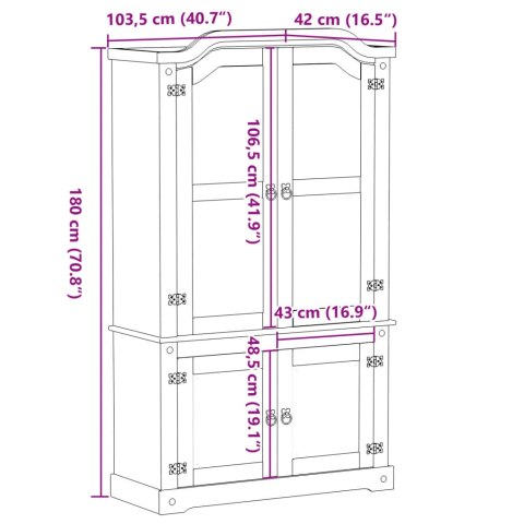 Witryna Corona, 103,5x42x180 cm, lite drewno sosnowe