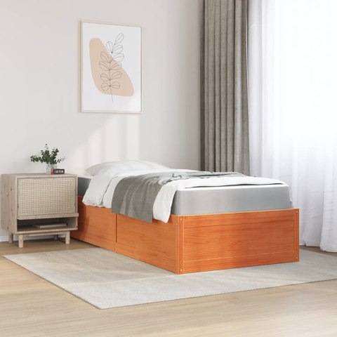 Łóżko z materacem, woskowy brąz, 100x200 cm, drewno sosnowe