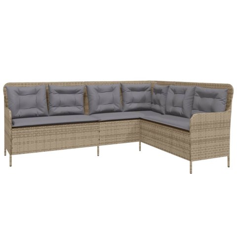 Narożna sofa ogrodowa z poduszkami, beżowa, polirattan