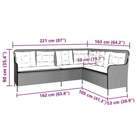 Narożna sofa ogrodowa z poduszkami, beżowa, polirattan