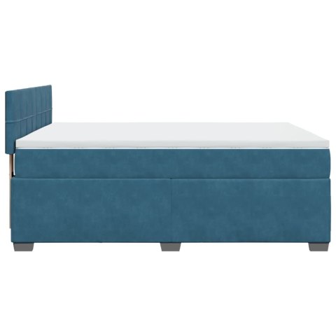 Łóżko kontynentalne z materacem, niebieskie, 160x200cm, aksamit