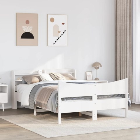 Rama łóżka z zagłówkiem, biała, 160x200 cm, lite drewno sosnowe