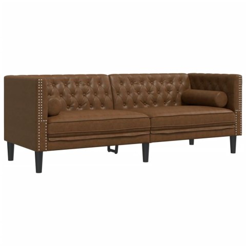 2-cz. wypoczynek Chesterfield z wałkami, brązowy, zamszowy