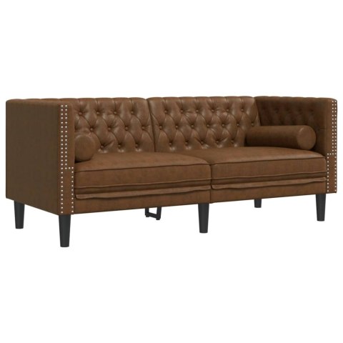 2-cz. wypoczynek Chesterfield z wałkami, brązowy, zamszowy
