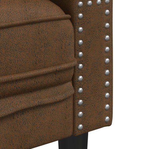 2-cz. wypoczynek Chesterfield z wałkami, brązowy, zamszowy