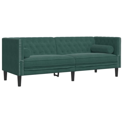 2-cz. wypoczynek Chesterfield z wałkami, ciemnozielony, aksamit
