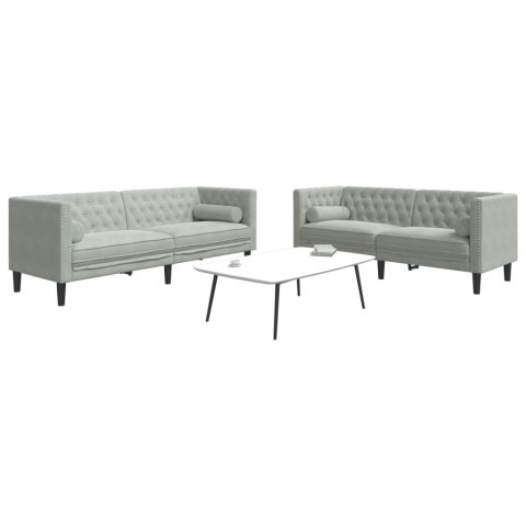 2-cz. wypoczynek Chesterfield z wałkami, jasnoszary, aksamit