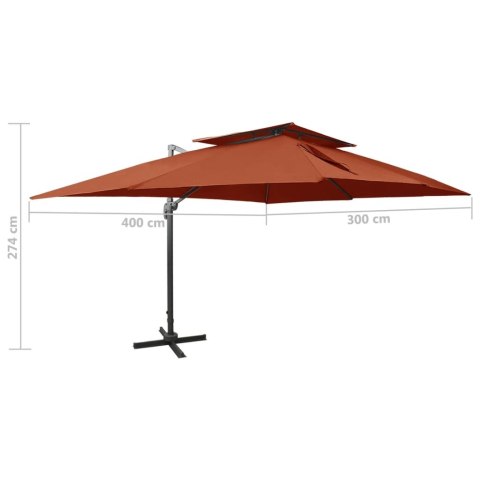 Parasol wiszący z podwójną czaszą, 400x300 cm, terakota