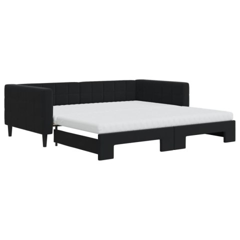 Sofa rozsuwana z materacami, czarna, 100x200 cm, aksamit