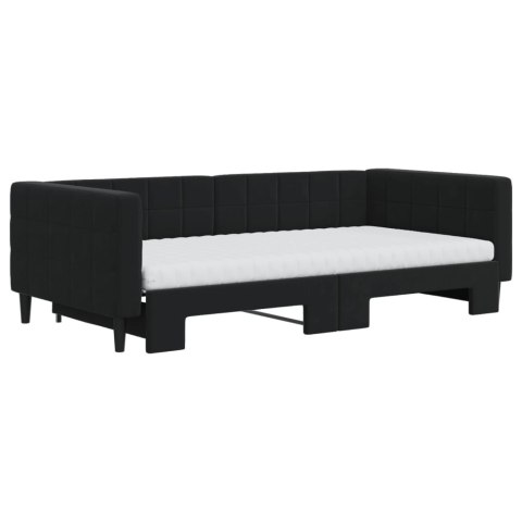 Sofa rozsuwana z materacami, czarna, 100x200 cm, aksamit