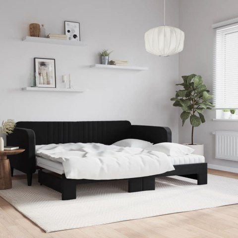 Sofa rozsuwana z materacami, czarna, 90x190 cm, aksamit