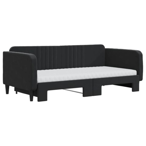 Sofa rozsuwana z materacami, czarna, 90x190 cm, aksamit