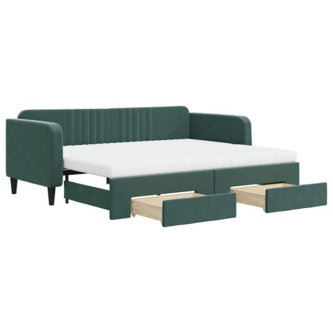Sofa rozsuwana z szufladami, ciemnozielona, 90x200 cm, aksamit