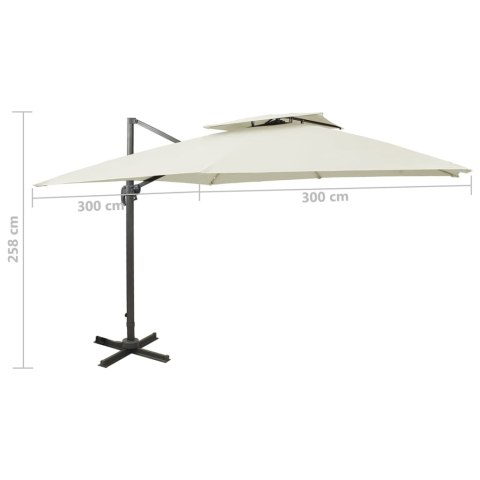 Parasol wiszący z podwójną czaszą, 300x300 cm, piaskowy
