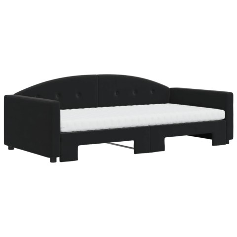 Sofa rozsuwana z materacami, czarna, 100x200 cm, aksamit