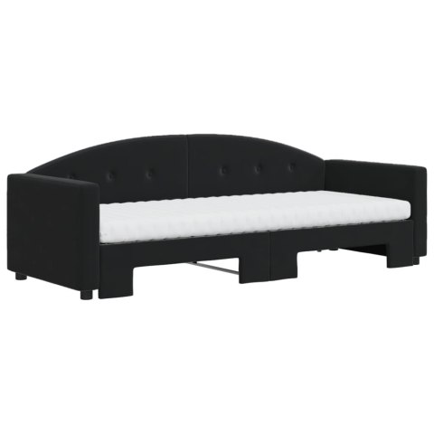 Sofa rozsuwana z materacami, czarna, 80x200 cm, aksamit