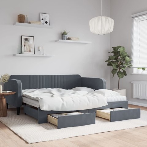 Sofa rozsuwana z szufladami, ciemnoszara, 90x190 cm, aksamit