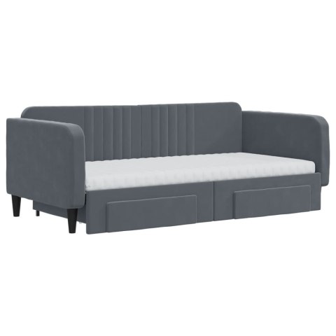 Sofa rozsuwana z szufladami, ciemnoszara, 90x190 cm, aksamit
