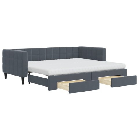 Sofa rozsuwana z szufladami, ciemnoszara, 90x200 cm, aksamit