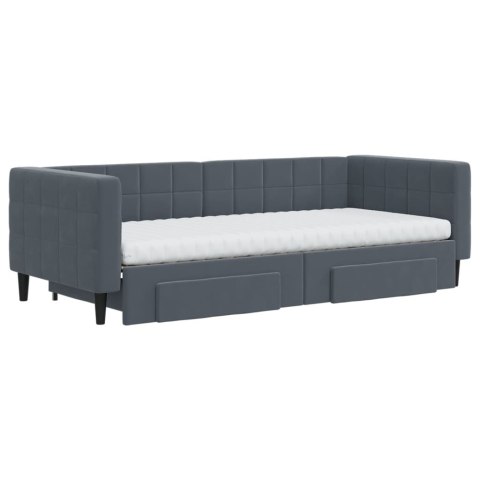Sofa rozsuwana z szufladami, ciemnoszara, 90x200 cm, aksamit