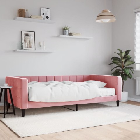 Sofa z materacem do spania, różowa, 100x200 cm, aksamit