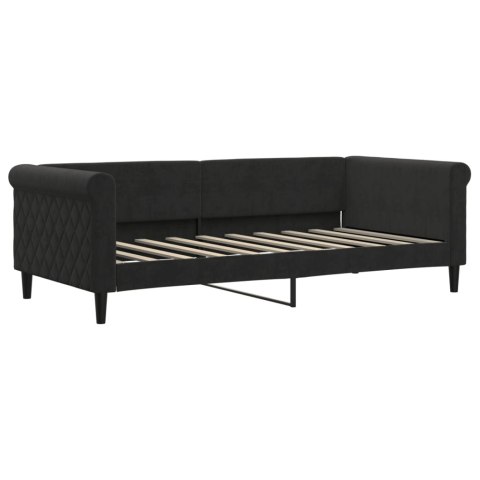 Sofa rozsuwana z szufladami, czarna, 90x190 cm, aksamit