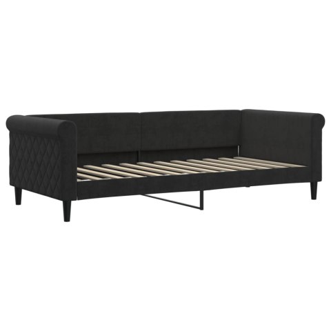 Sofa rozsuwana z szufladami, czarna, 90x200 cm, aksamit