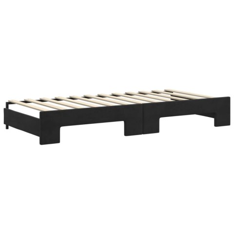 Sofa rozsuwana z szufladami, czarna, 90x200 cm, aksamit