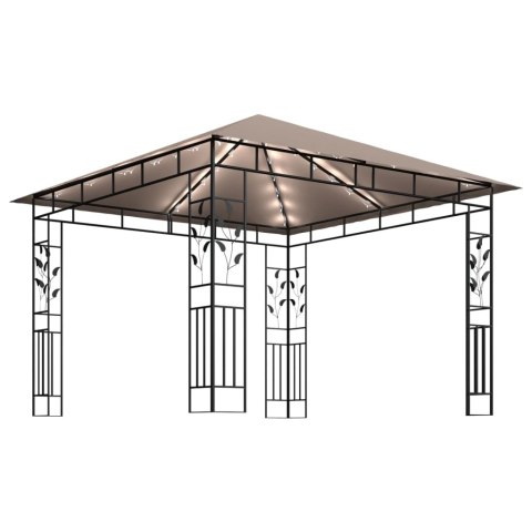 Altana z moskitierą i sznurem lampek LED, 3x3x2,73 cm, taupe