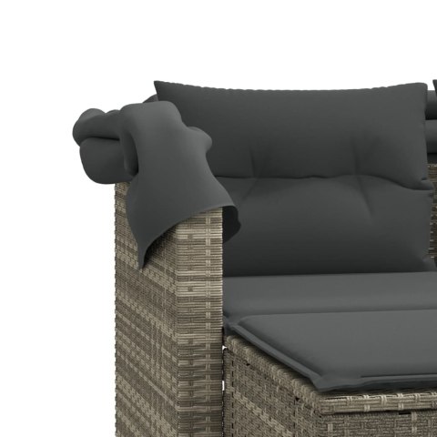 2-os. sofa ogrodowa, daszek i podnóżki, jasnoszara, rattan PE