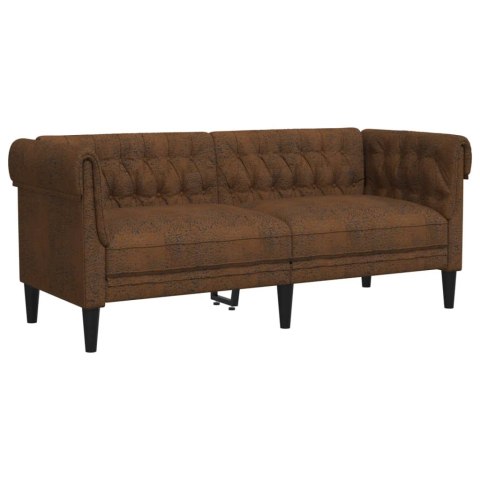 Sofa Chesterfield, dwuosobowa, brązowa, obita tkaniną