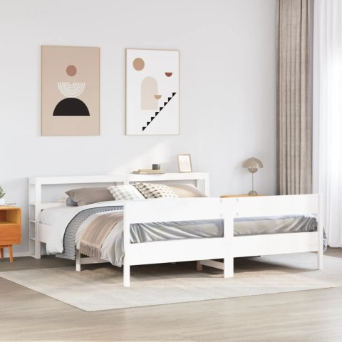Łóżko bez materaca, białe, 200x200 cm, lite drewno sosnowe