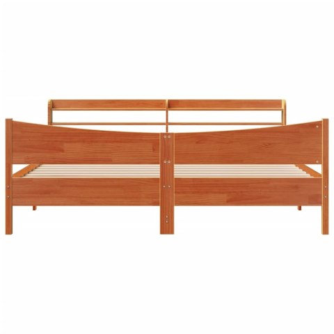 Rama łóżka z wezgłowiem, woskowy brąz, 200x200 cm, sosnowa