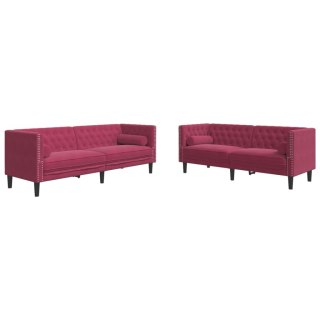 2-cz. wypoczynek Chesterfield z wałkami, bordowy, aksamit