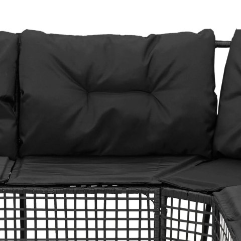 Narożna sofa ogrodowa z poduszkami i podnóżkiem, polirattan