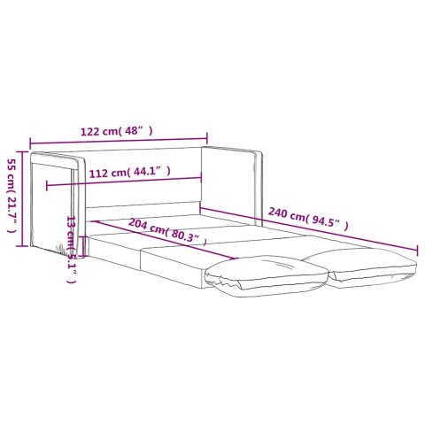 Sofa podłogowa 2-w-1, jasnoszara, 122x204x55 cm, aksamit