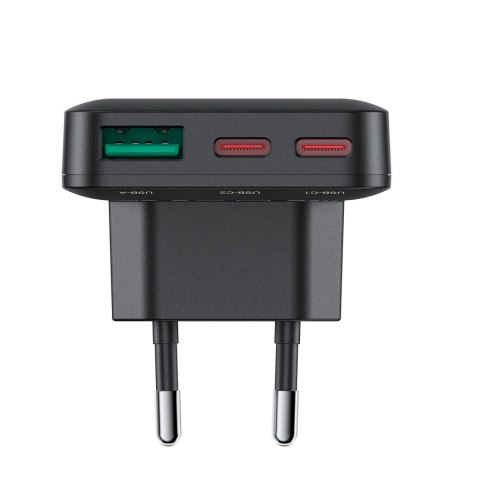 Ładowarka sieciowa płaska 65W GaN 2 USB-C USB-A ultra cienka - czarna