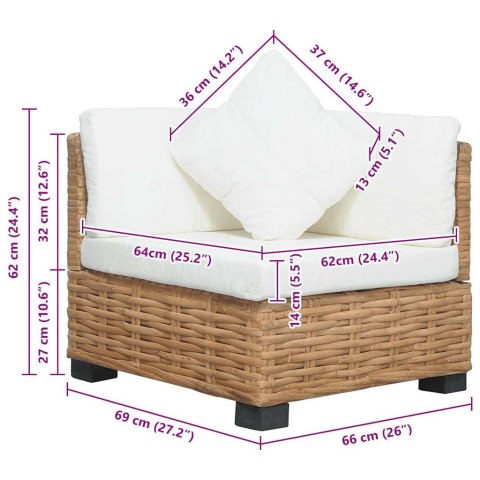 Narożna sofa z poduszkami, naturalny rattan