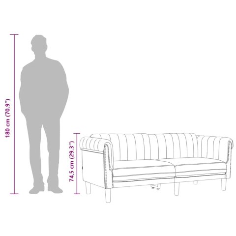 Sofa 3-osobowa, jasnoszara, tapicerowana aksamitem
