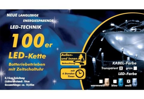 Świąteczny LED łańcuch - 10 m, 100 diod, zimna biel