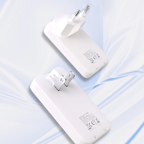 Ładowarka sieciowa podróżna ultracienka GaN 65W USB-A USB-C PD EU / US - biała