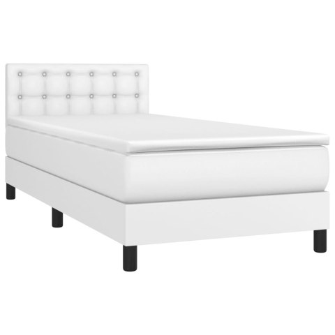 Łóżko kontynentalne z materacem i LED, biała ekoskóra 80x200 cm