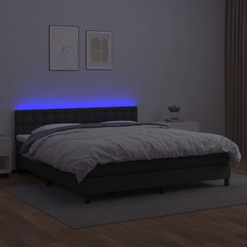 Łóżko kontynentalne z materacem i LED czarna ekoskóra 180x200cm