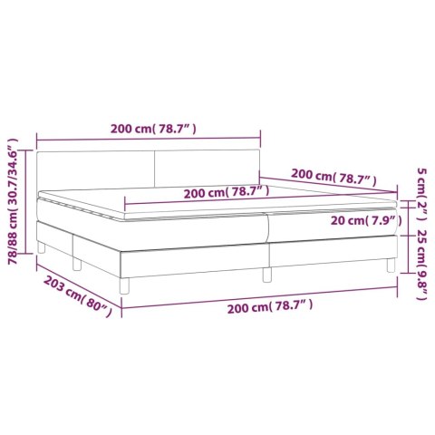 Łóżko kontynentalne z materacem i LED, czarny aksamit 200x200cm
